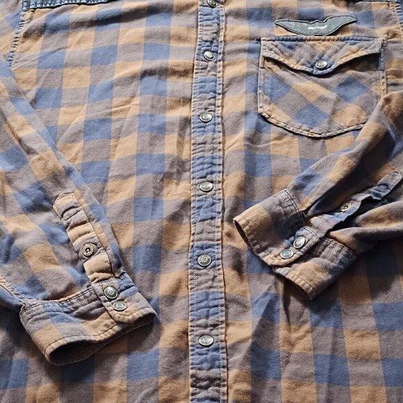 Harley Davidson Shirt Mens XL Plaid Pocket Snap Buttons Patch Biker Rugged FLAW - Picture 9 of 16